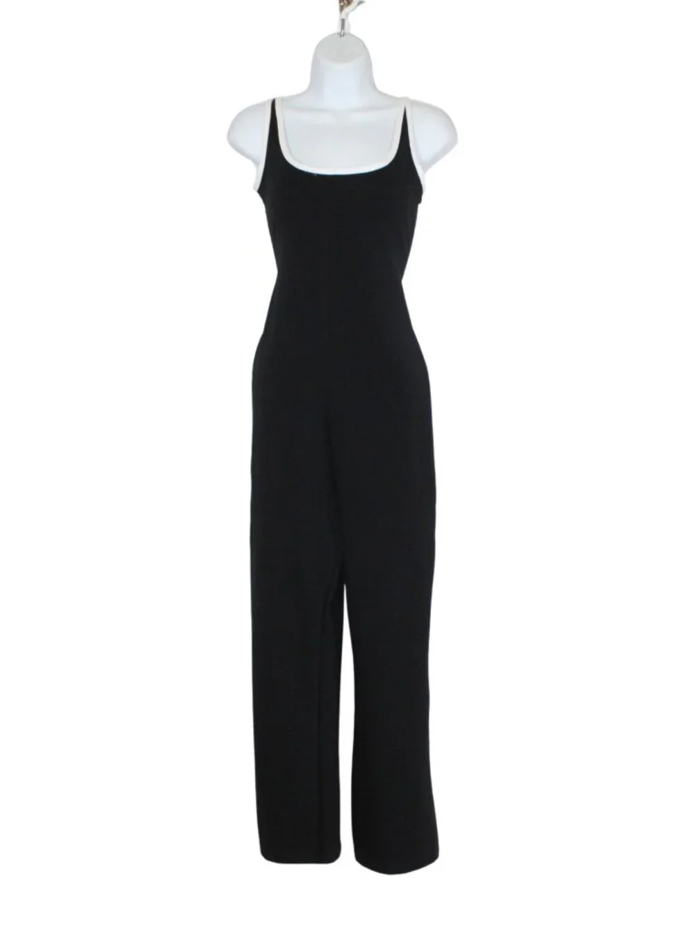 Vintage 90s Styleworks women's black catsuit jumpsuit form fitting white trim